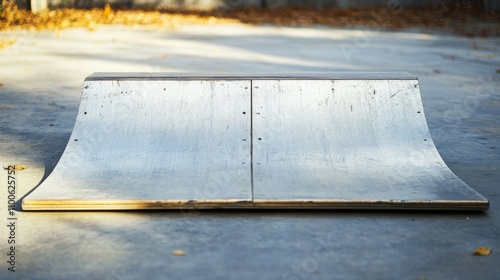 A skateboard ramp with a focus on the ramp surface and transitions, outdoor setting with natural light, Urban style photo