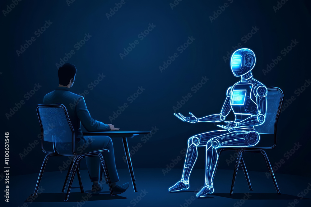 Fototapeta premium Community tech workshops. futuristic scene depicting human and robot engaged in learning session, showcasing advanced technology and interaction.