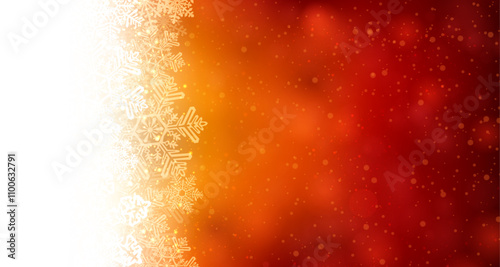 A radiant border of golden snowflakes gracefully transitions into a vivid red background, creating a warm and festive winter scene. Perfect for holiday designs and invitations.