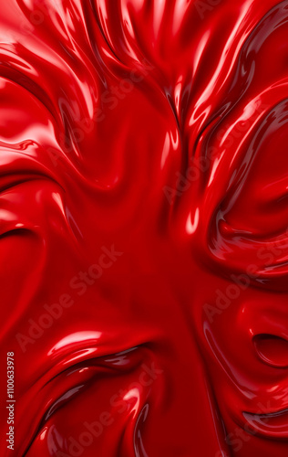 Intense red vinyl background shiny plastic material ripled surface