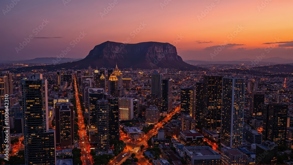 Fototapeta premium Generative AI, Cityscape at Sunset with Iconic Sandstone Monolith