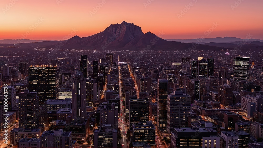 Obraz premium Generative AI, Cityscape at Sunset with Iconic Sandstone Monolith