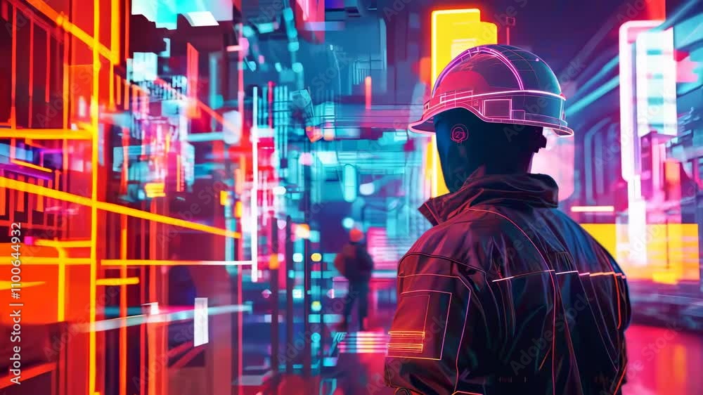 Futuristic engineer observing data in a high-tech environment Futuristic engineer observing data in a high-tech environment