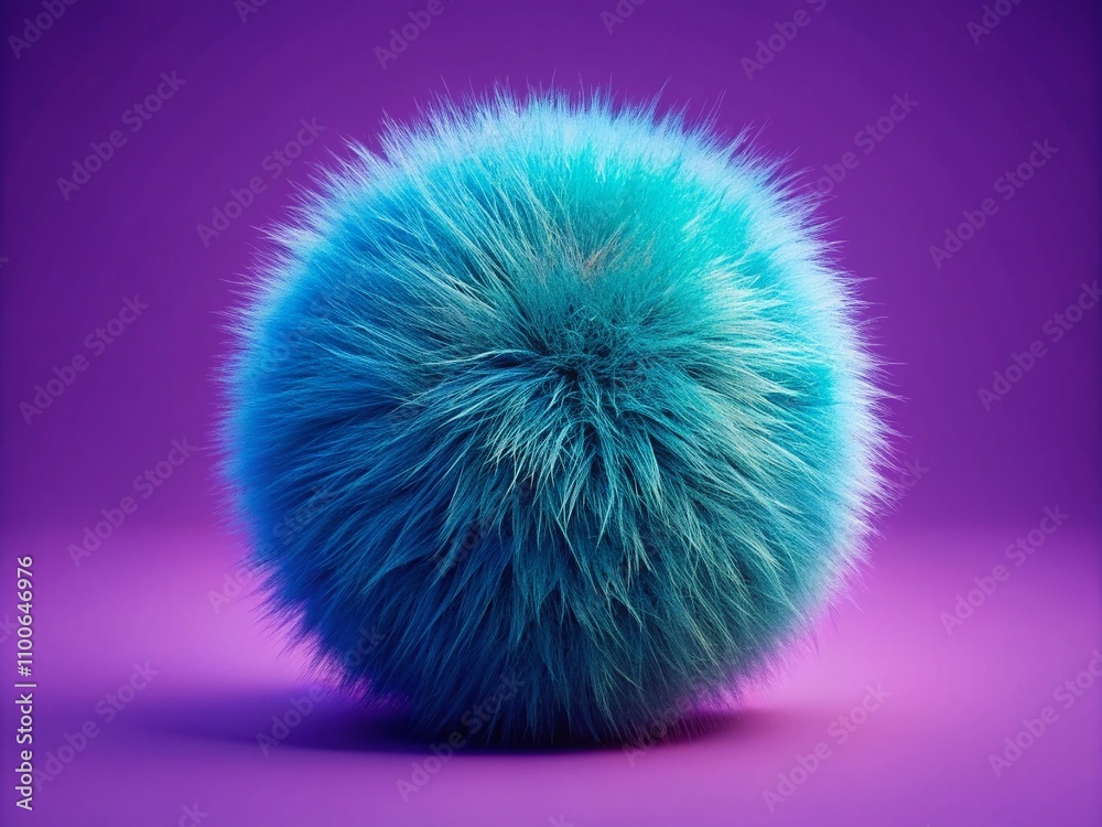 Fototapeta premium Digital Illustration of a Fluffy Blue Creature with Vibrant Fur Against a Solid Purple Background, Highlighting Unique Textures and Contrast in Drone Photography Style