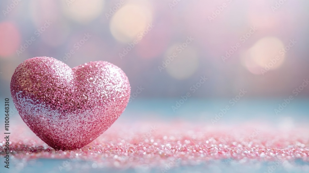 Fototapeta premium romantic pink heart shape with bokeh backdrop glitter texture for valentine and Christmas background. 