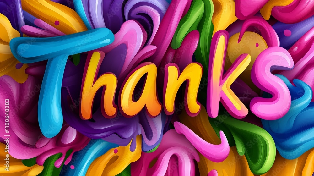 Fototapeta premium Colorful abstract background with the word 'Thanks' in vibrant, playful typography.