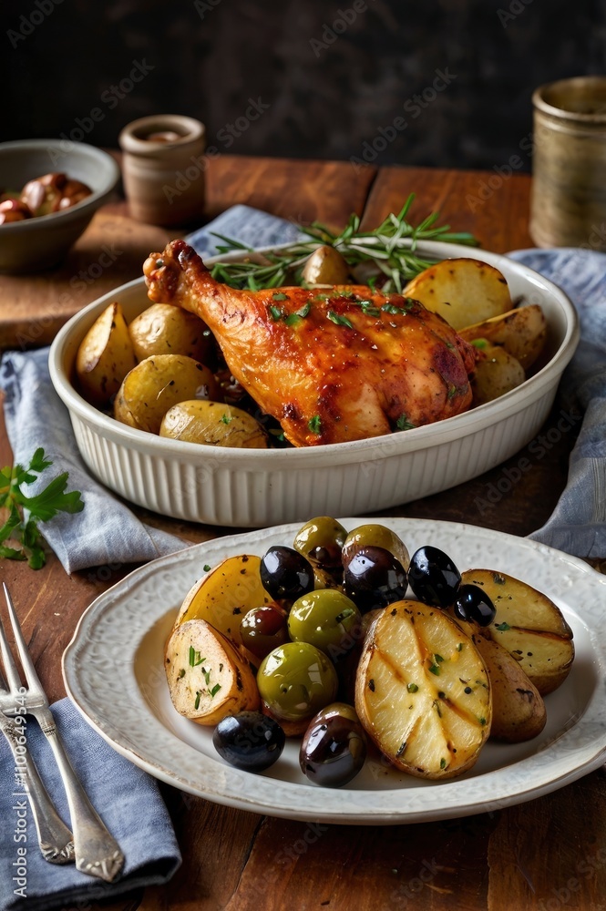 picy Chicken with Baked Potatoes and Olives picy Chicken with Baked Potatoes and Olives