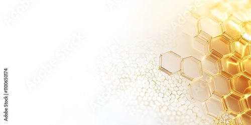 Golden honeycomb structure with glowing hexagonal patterns on a white background photo