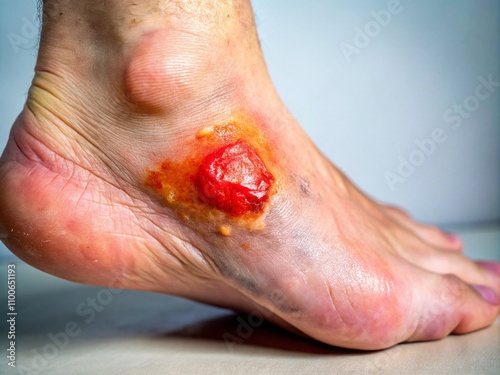 Early-Stage Foot Ulcer on Heel with Redness and Swelling, Captured with Rule of Thirds Composition for Medical Education and Awareness photo