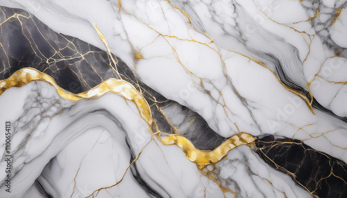 Luxurious marble granite surface with a white base interwoven with striking gold veining photo