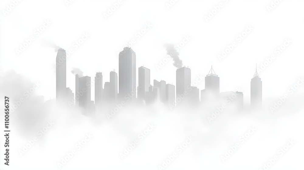 Fototapeta premium Smoggy Skyline over a White Background
