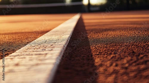 A tennis court's baseline with a detailed view of the court surface, outdoor setting with late afternoon light, Classic style