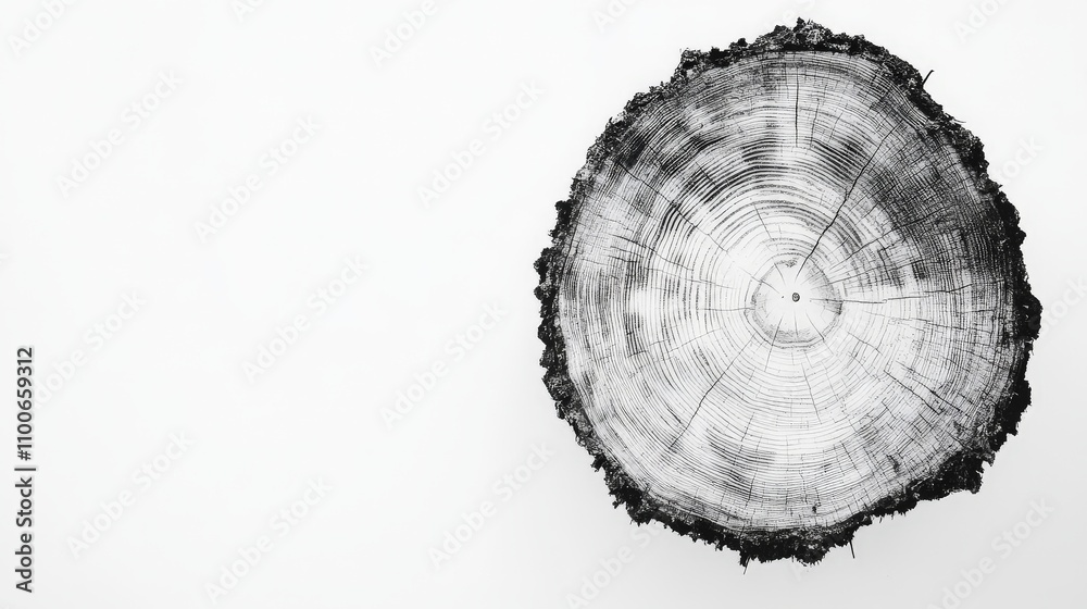 Fototapeta premium Deforestation Symbolized by Cut Tree Rings on White Background