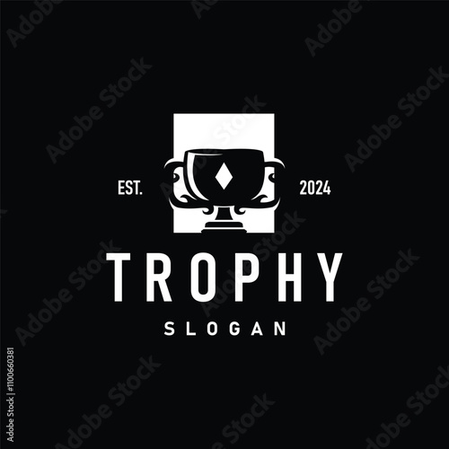 Trophy Logo, Sports Tournament Championship Cup Design. Minimalist Antique Victory Award