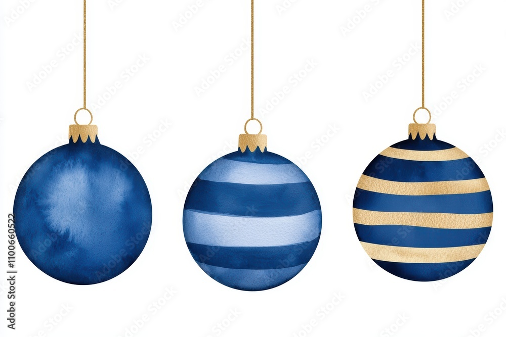 Obraz premium Decorative Blue Ornaments with Gold Stripes for Holiday Celebrations