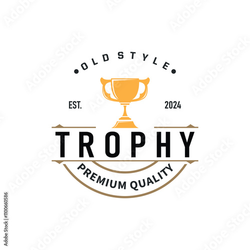 Trophy Logo, Sports Tournament Championship Cup Design. Minimalist Antique Victory Award