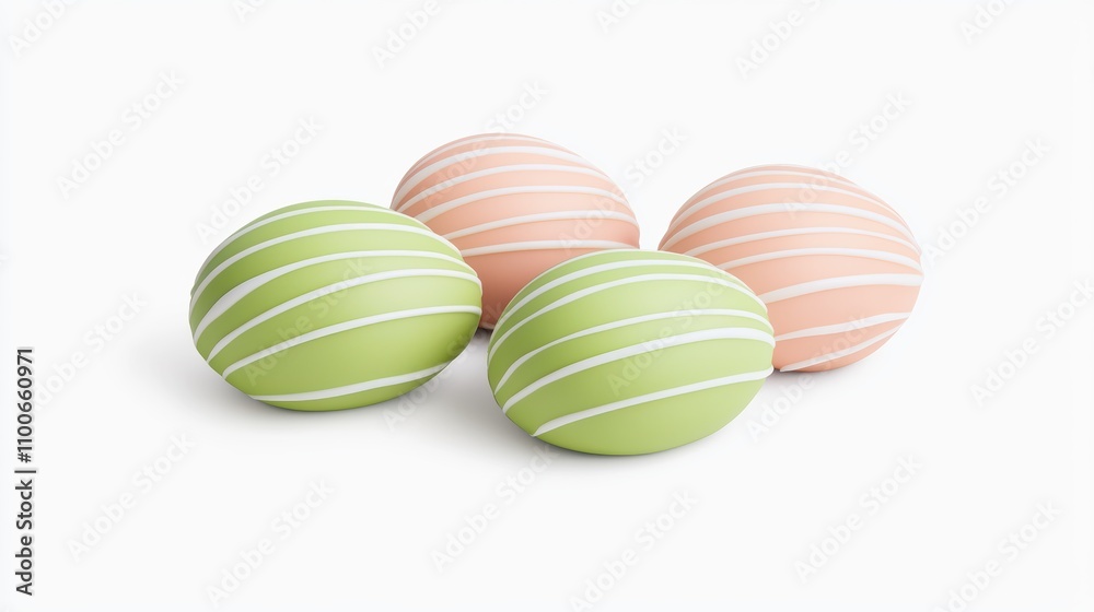 Fototapeta premium Colorful Decorative Eggs with Stripes on White Background