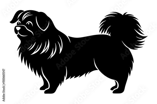  Pekingese Dog Silhouette Vector Illustration on White Background