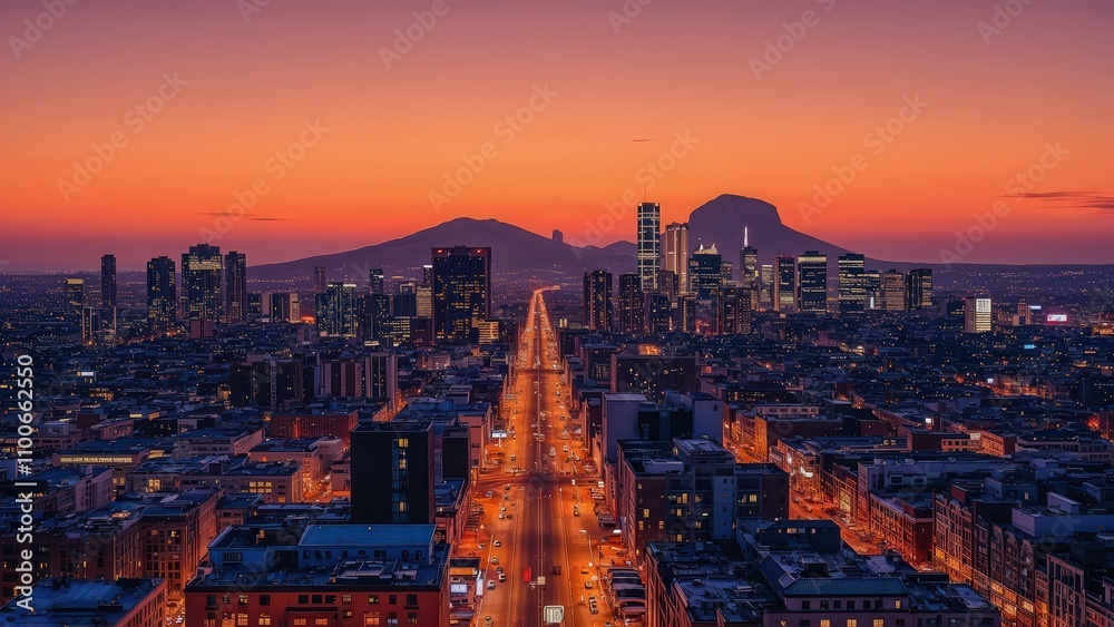 Obraz premium Generative AI, Cityscape at Sunset with Iconic Sandstone Monolith