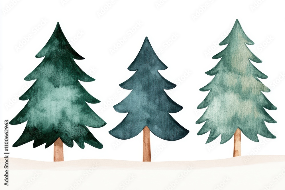 Obraz premium Colorful Watercolor Pine Trees on White Background for Design Use