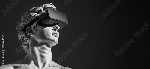 Obraz na płótnie David statue wearing virtual reality headset, modern meets classical art, juxtaposition of technology and sculpture w salonie