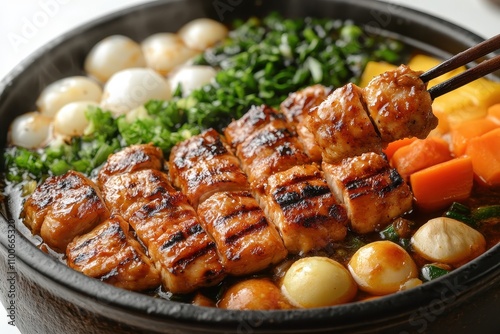 Close-up of shioyaki grilled chicken with sear marks on a platter photo