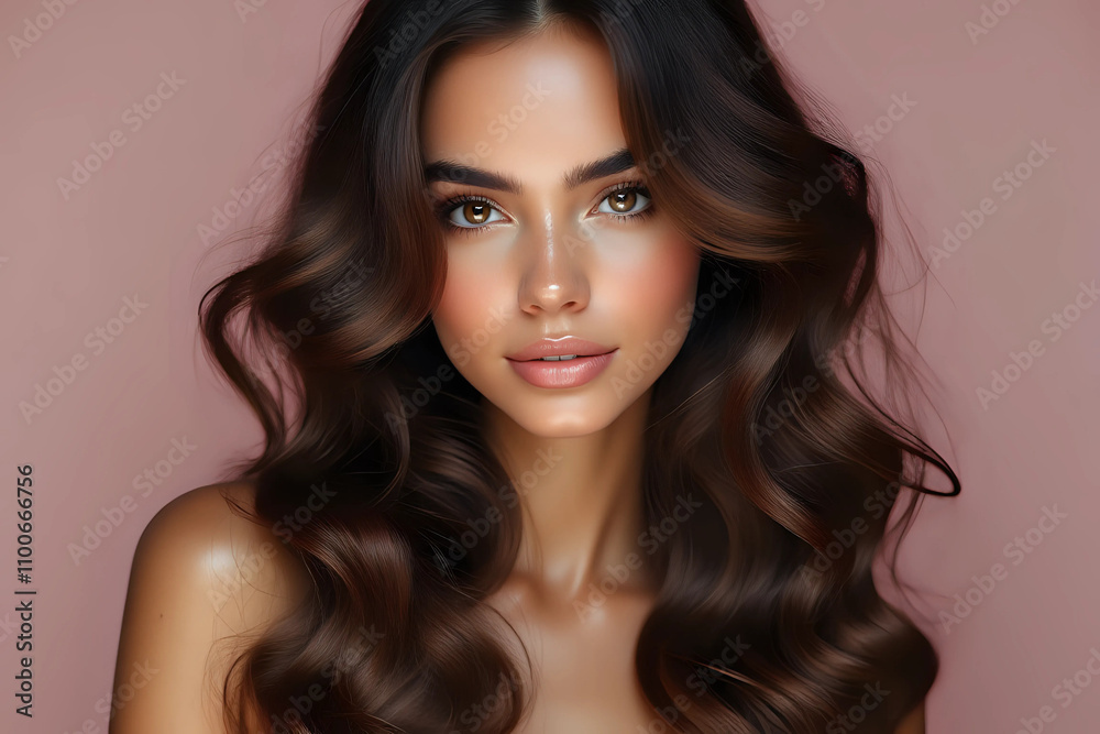 Fototapeta premium Beauty girl with long and shiny wavy hair. Beautiful woman model with curly hairstyle.