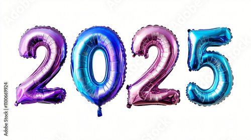 2025 Blue and Purple Mylar New Year Balloons Isolated for Celebration