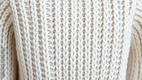 Close up of intricate knitted white woolen sweater texture with abstract pattern, white, close up photo