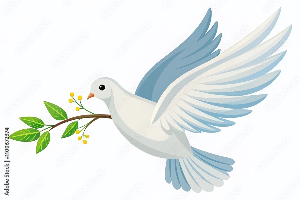 Fototapeta premium Flying Dove Holding Olive Branch as a Powerful Symbol of Peace for Digital Use in Apps and Websites, Perfect for Promoting Harmony and Unity in Any Design Project