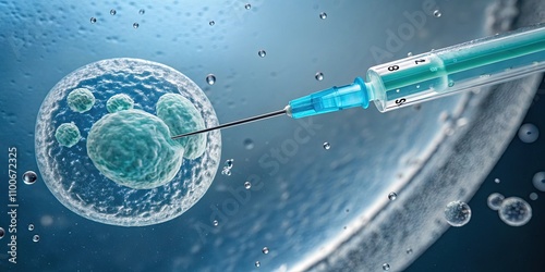 Live cell being artificially inseminated with a syringe needle, artificial insemination, cell injection photo