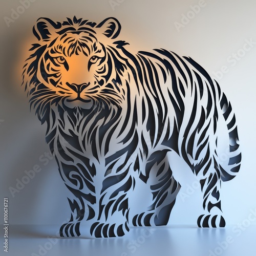 Wallpaper Mural A stylized cut-out of a tiger, showcasing intricate patterns and a glowing effect. Torontodigital.ca