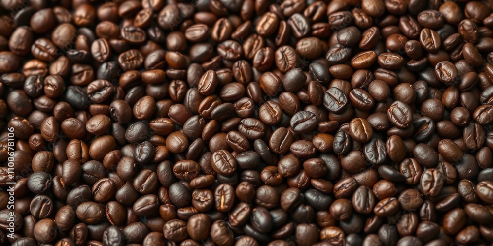 Fototapeta premium Roasted Arabica coffee beans in a variety of mixed light, medium, and dark roasts, roast, coffee