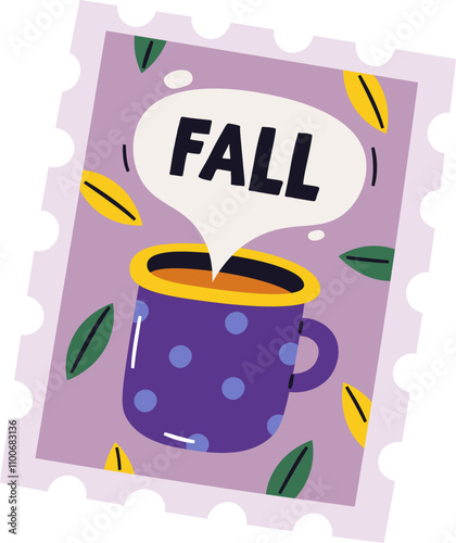 Fall Postage Stamp With Tea Cup