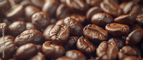 Close-up of roasted coffee beans, a textured scene, exuding warmth and richness. photo