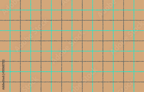 手書き感のあるオシャレなチェック柄（ベージュ・緑）、シンプル、タッタソールチェック、二重格子、背景素材