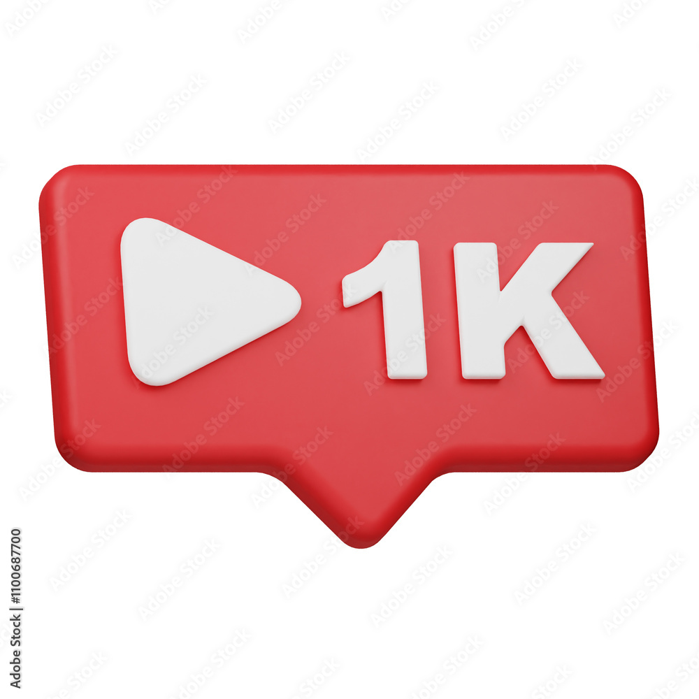 1k views notification 3d icon isolated on the white background 1k views notification 3d icon isolated on the white background