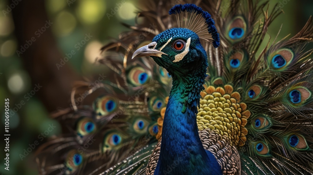 Fototapeta premium Majestic peacock displaying vibrant plumage. (1)