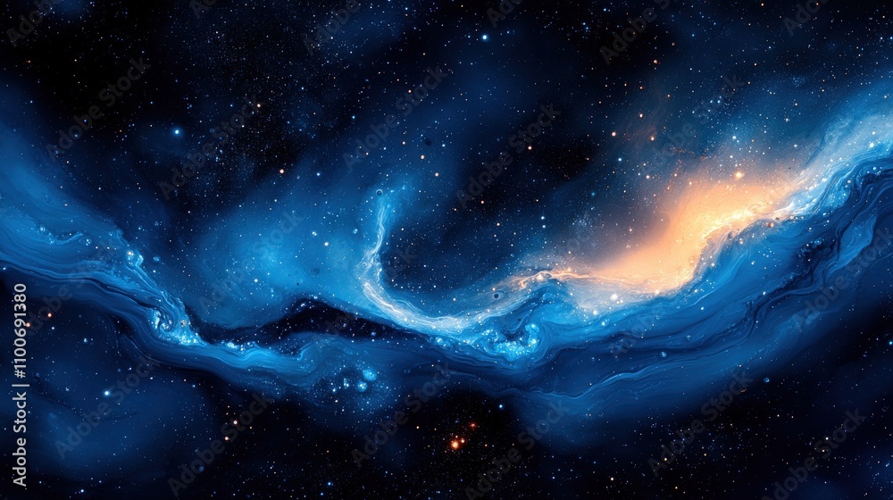 Fototapeta premium A mesmerizing cosmic scene with swirling blue and orange hues, representing the beauty of space.