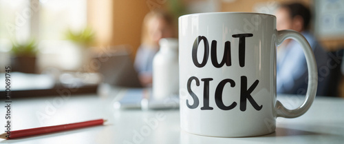 'Out Sick' mug in office, work-life balance