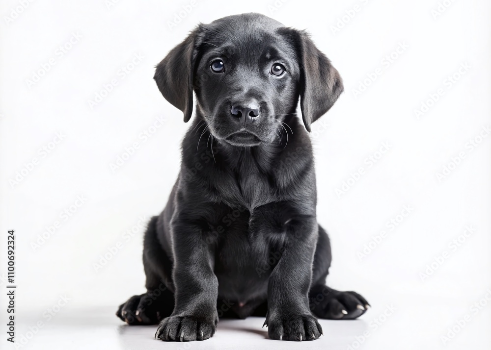 Obraz premium Isolated Black Labrador Retriever Puppy on White Background for Conceptual Photography with Focus on Playfulness and Innocence Perfect for Pet Lovers and Advertisements