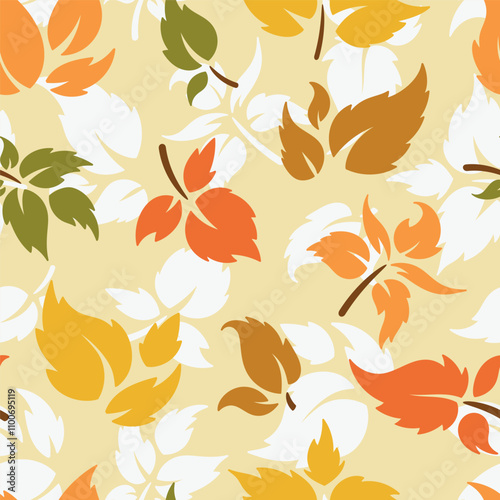 Fall Leaf Silhouette Vector Seamless Pattern. Autumn Leaves of Plant and Trees.