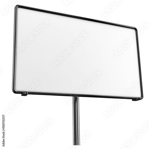 Blank advertising sign on metal pole, ready for customization photo