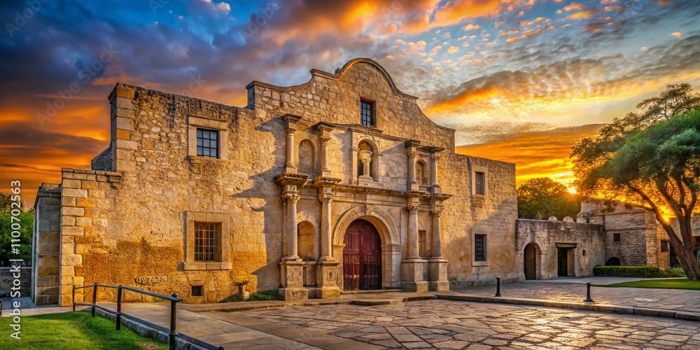 Fototapeta premium Majestic Alamos Stone Facade Illuminated by Golden Sunlight at Dawn, Capturing the Beauty of Nature's Light and Architectural Splendor in a Stunning Landscape Photography Scene