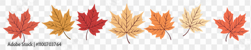 Orange maple leaves border on transparent background, ideal for fall and Thanksgiving designs. vector
