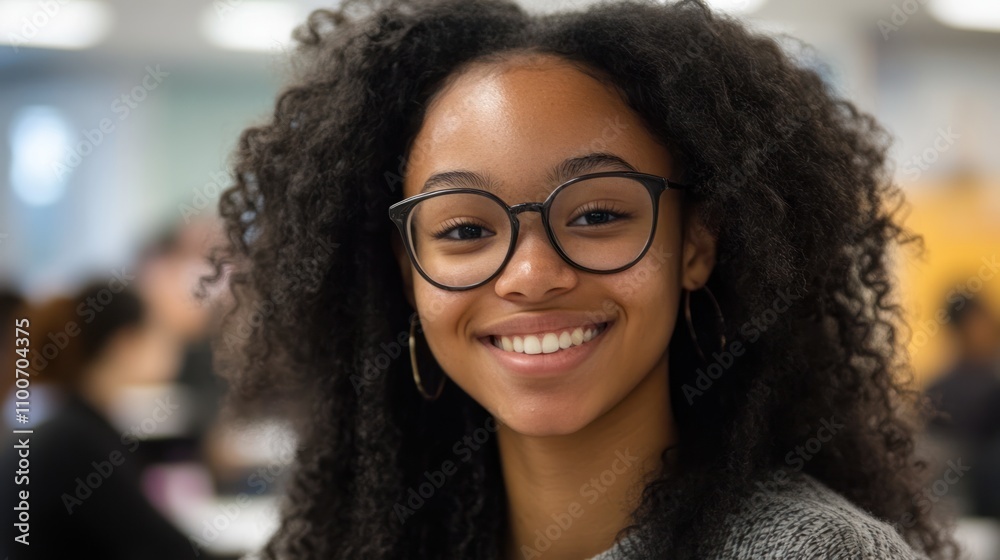 Obraz premium High school student smiling in a classroom setting, ready for learning