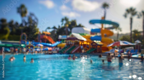 Unfocused haze of sunsoaked pools and towering slides. photo