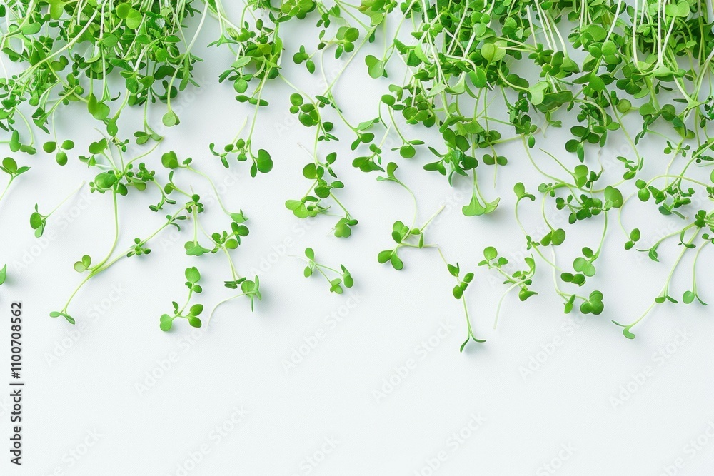 Fresh and vibrant microgreens laying flat against a soft pastel background, showcasing the essence of healthy eating and cooking. Fresh and vibrant microgreens laying flat against a soft pastel background, showcasing the essence of healthy eating and cooking.