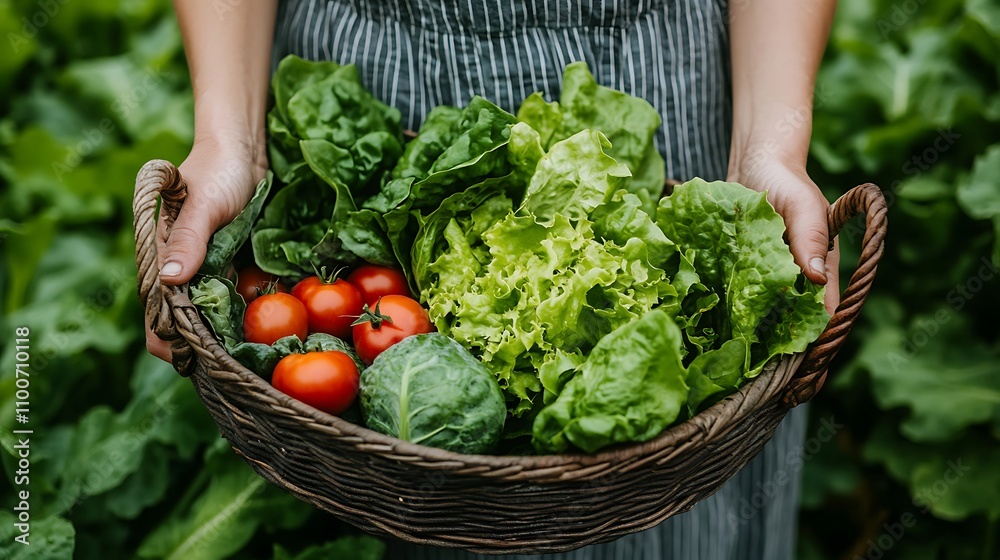 Fototapeta premium A person holding an organic vegetable basket fill