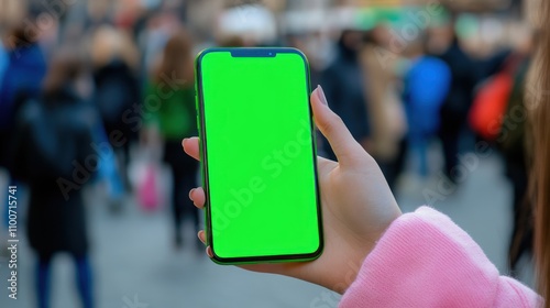 Wallpaper Mural Smartphone with green screen in a young womanâ€™s hand, ready for content display Torontodigital.ca